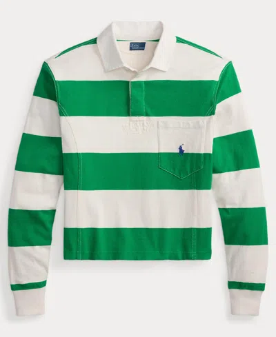 Polo Ralph Lauren Embroidered Striped Cotton Rugby Shirt In Green