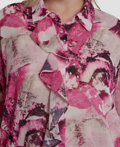 Dkny Plus Size Printed Button-front Top In Pink