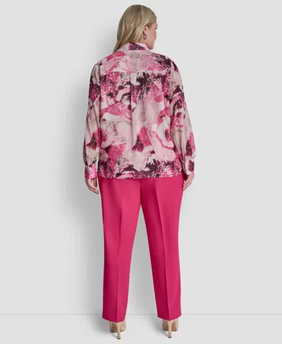 Dkny Plus Size Printed Button-front Top In Pink