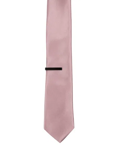 Construct Men's Solid Tie & 1" Tie Bar Set In Pink