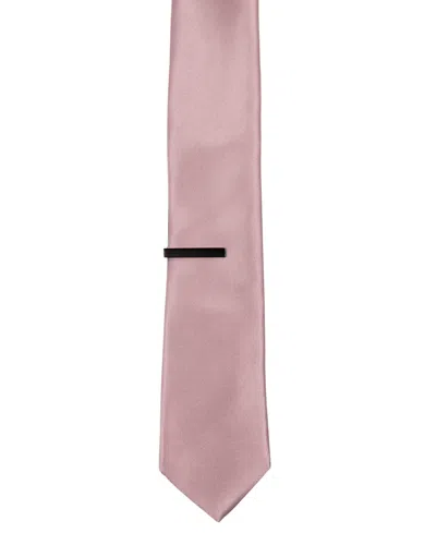 Construct Men's Solid Tie & 1-1/2" Tie Bar Set In Pink