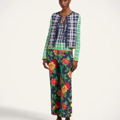 La Doublej Tie Front Checked Cardigan In Blue