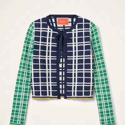 La Doublej Tie Front Checked Cardigan In Blue