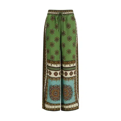Alemais Contina Multicolor Pants With Elastic Drawstring Waist And All-over Print In Viscose Woman In Green