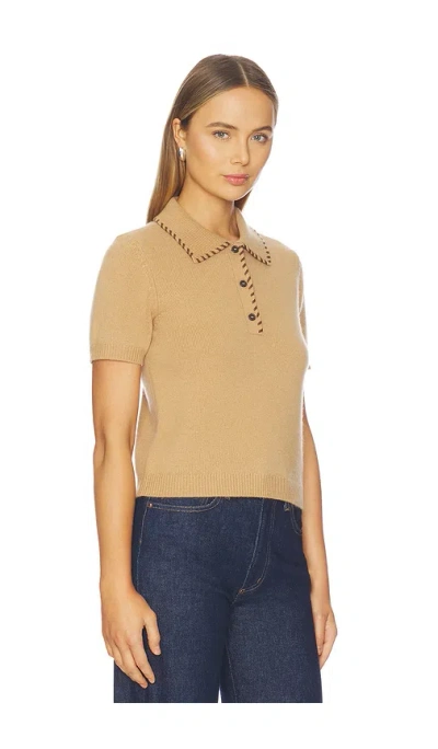 Frame Whipstitched Leather-trimmed Wool And Cashmere-blend Polo Shirt In Brown