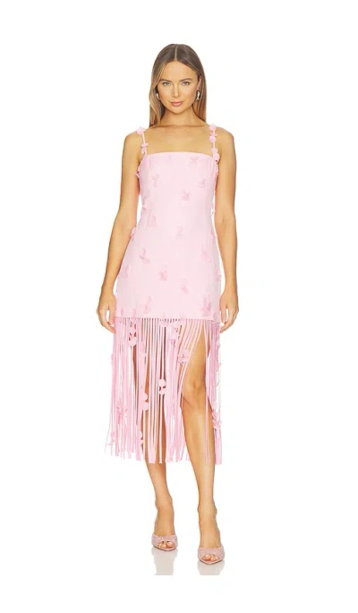 Simkhai Juliana Embellished Fringed Linen-blend Midi Dress In Pink