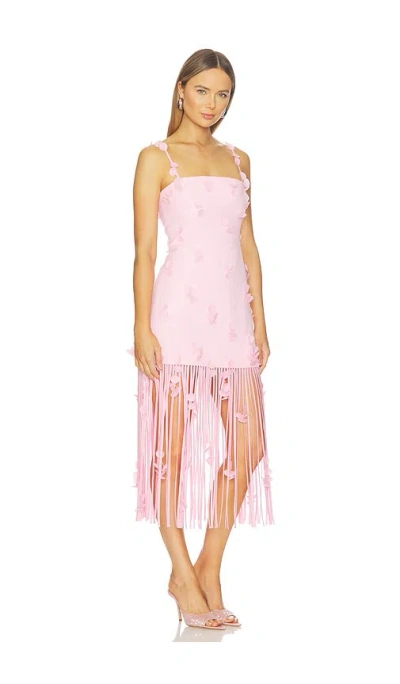 Simkhai Juliana Embellished Fringed Linen-blend Midi Dress In Pink