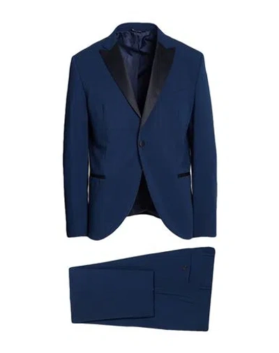 Luca Bertelli Man Suit Navy Size 36 Polyester, Viscose, Elastane In Blue