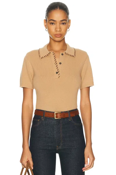 Frame Whipstitched Leather-trimmed Wool And Cashmere-blend Polo Shirt In Brown