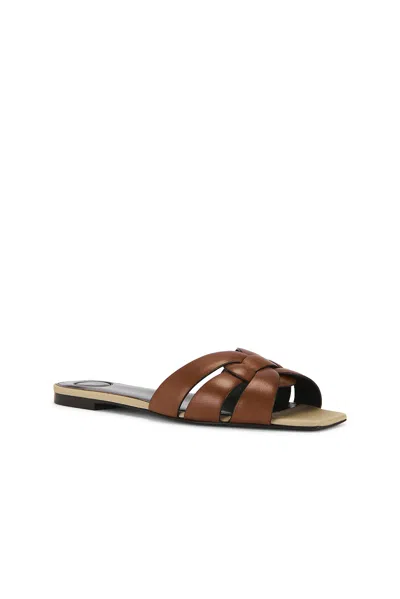 Saint Laurent Brown Solid Tribute Flat Mules In Brown