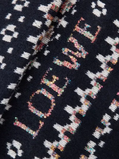 Loewe Womens Navy/multicolor Logo Intarsia Wool-blend Scarf In Blue