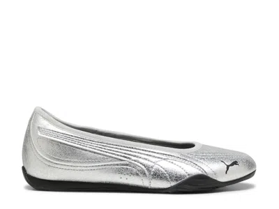 Puma Catch Metallic Whisper Metallic-effect Ballet Flats In Gray