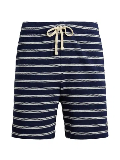 Polo Ralph Lauren Cotton Club Bar Stripe Textured Pull On Short In Blue