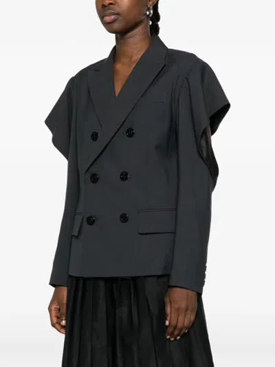 Sacai Double-breasted Blazer In Black