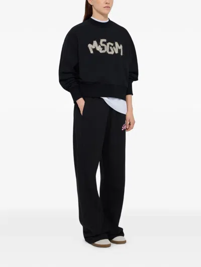 Msgm Embroidered Sweatshirt In Black