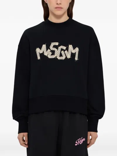 Msgm Embroidered Sweatshirt In Black