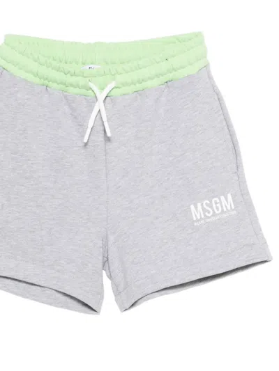 Msgm Logo-print Drawstring Shorts In Gray