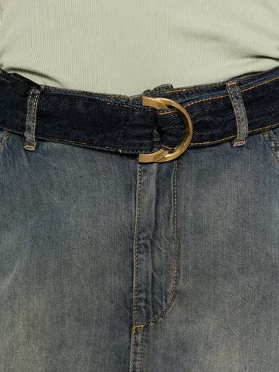 Pinko Belted Waist Mini Skirt Contrast Stitching In Blue