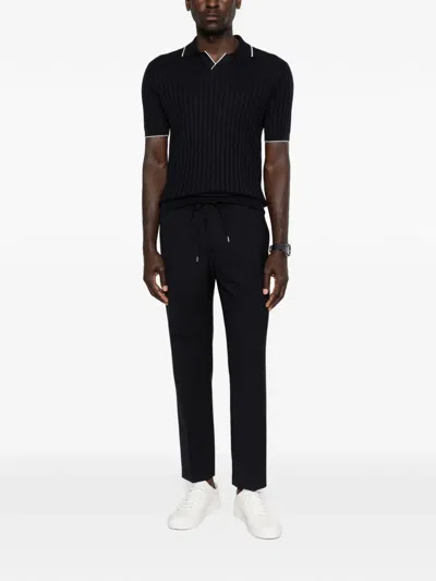 Fedeli Ribbed V-neck T-shirt In Blue
