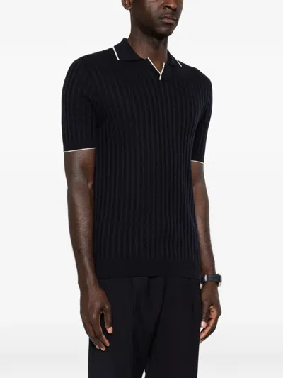 Fedeli Ribbed V-neck T-shirt In Blue