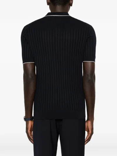 Fedeli Ribbed V-neck T-shirt In Blue