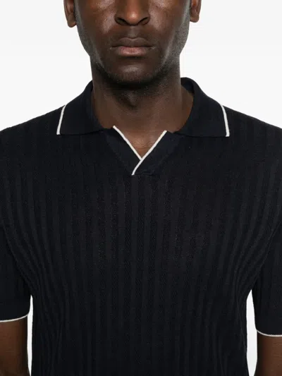 Fedeli Ribbed V-neck T-shirt In Blue