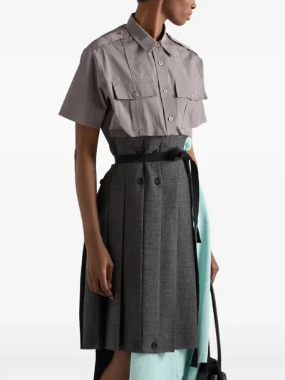 Prada Rush Stitch Fabric Patchwork Skirt In Multi