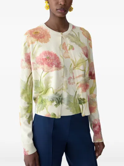 Carolina Herrera Floral Print Cardigan Sweaters And Cardigans White In Multi