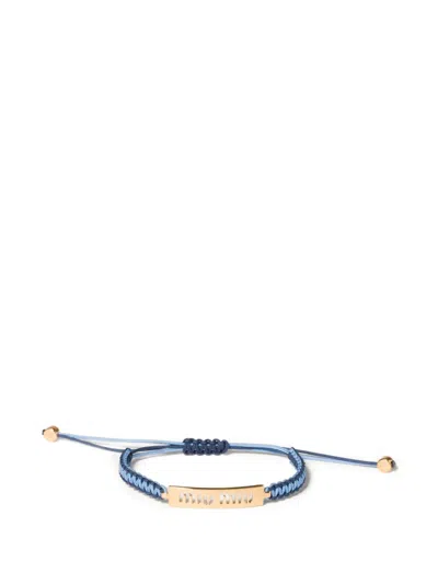 Miu Miu Adjustable Cord Bracelet Gold Tone Accents In Blue