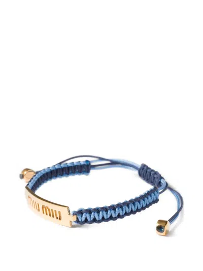 Miu Miu Adjustable Cord Bracelet Gold Tone Accents In Blue