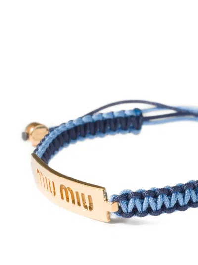 Miu Miu Adjustable Cord Bracelet Gold Tone Accents In Blue