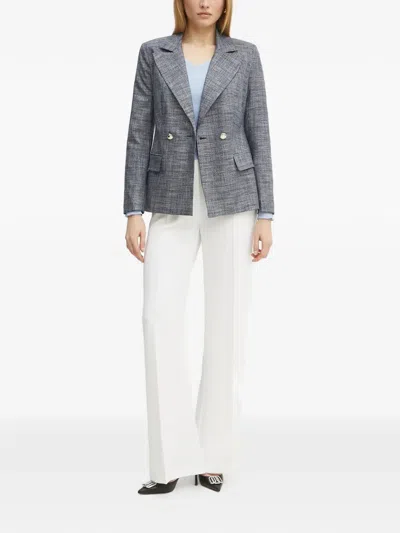 Morgan Double-breasted Check Blazer In Blue