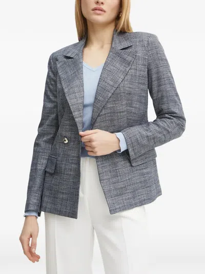 Morgan Double-breasted Check Blazer In Blue