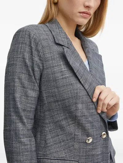 Morgan Double-breasted Check Blazer In Blue