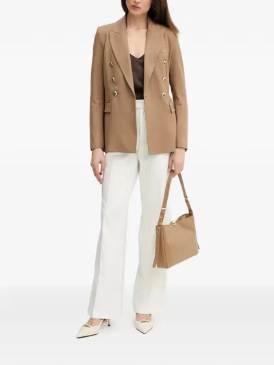 Morgan Button Double-breasted Blazer In Brown