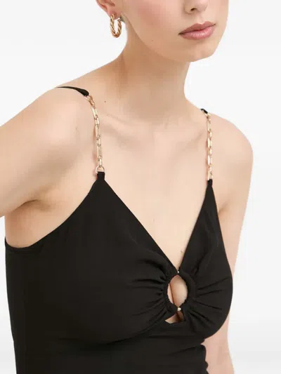 Morgan Chain-strap Split Midi Dress In Black