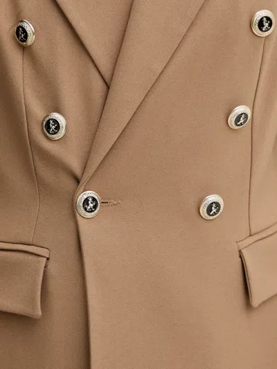 Morgan Button Double-breasted Blazer In Brown