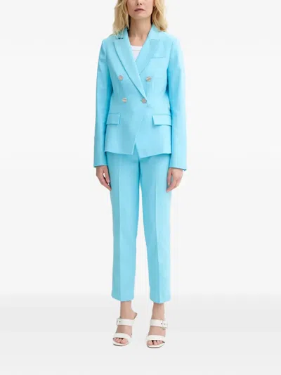 Morgan Double-breasted Button Blazer In Blue