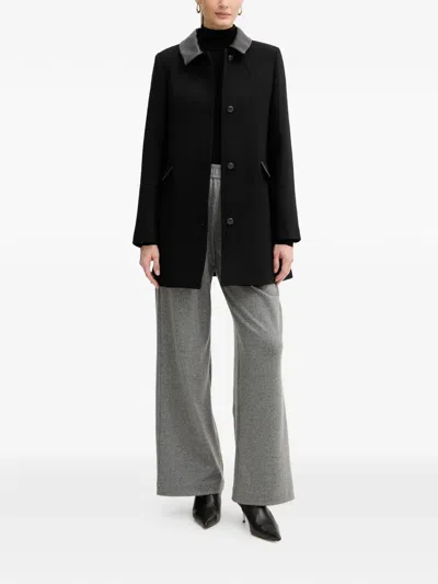 Morgan Leather Collar Button Coat In Black