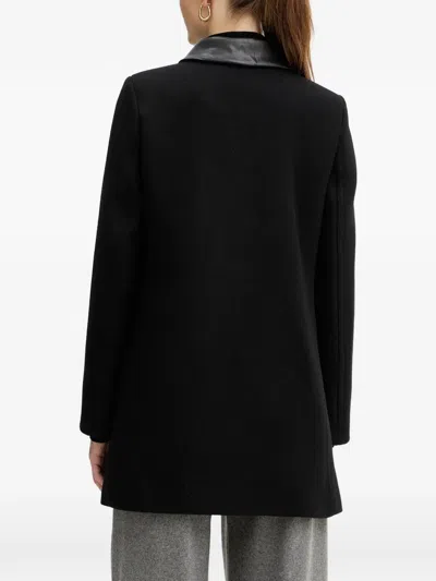 Morgan Leather Collar Button Coat In Black