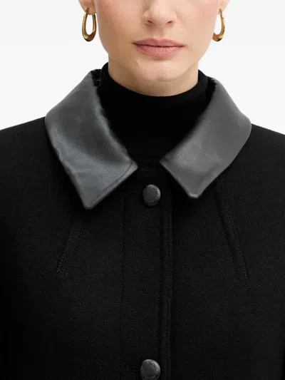 Morgan Leather Collar Button Coat In Black