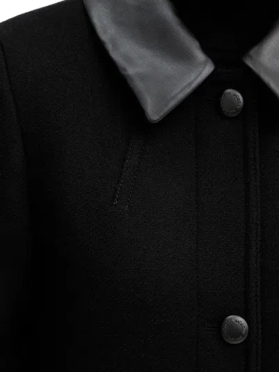 Morgan Leather Collar Button Coat In Black