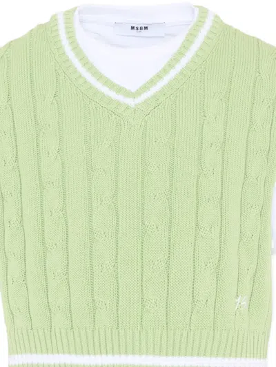 Msgm Crew-neck Cable-knit T-shirt In Green