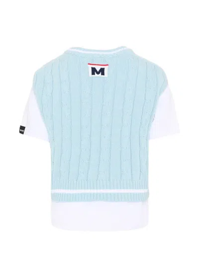 Msgm Cable-knit Crew-neck T-shirt In Blue