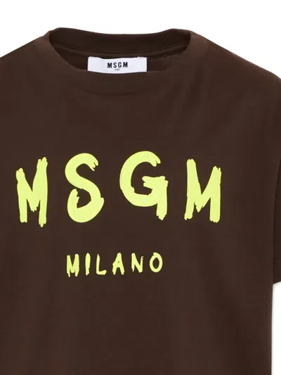 Msgm Graphic-print T-shirt In Brown