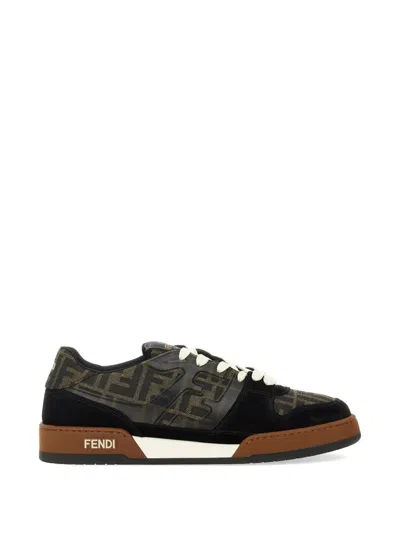 Fendi Match Ff Jacquard Fabric And Suede Sneakers In Black
