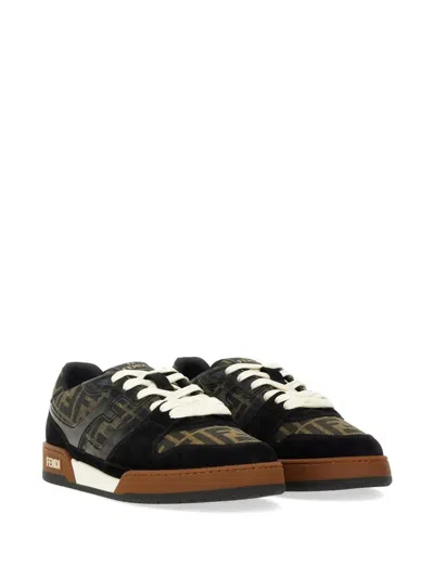 Fendi Match Ff Jacquard Fabric And Suede Sneakers In Black