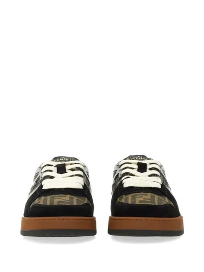 Fendi Match Ff Jacquard Fabric And Suede Sneakers In Black
