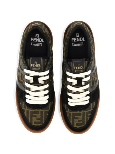 Fendi Match Ff Jacquard Fabric And Suede Sneakers In Black