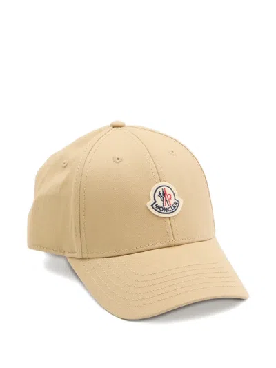 Moncler Beige Baseball Cap With Embroidered Logo In Neutral